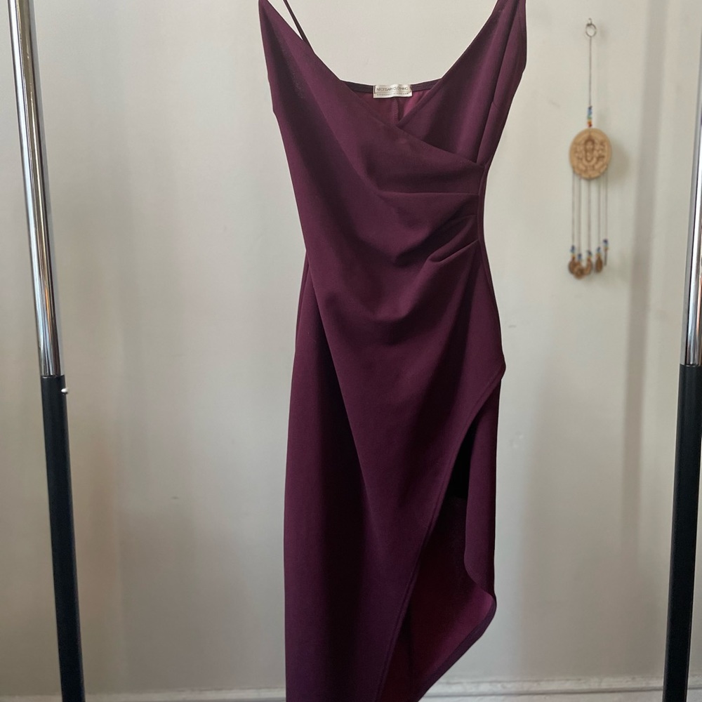 Necessary Clothing Plum Asymmetrical Body-con Dress with Ruching